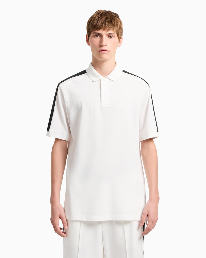 ARMANI EXCHANGE Armani Exchange Erkek Normal Kalıp Omuz Marka Bantlı %100 Pamuklu Kısa Kollu Beyaz Polo Yaka T-Shirt XM000307 AF10366-U0009