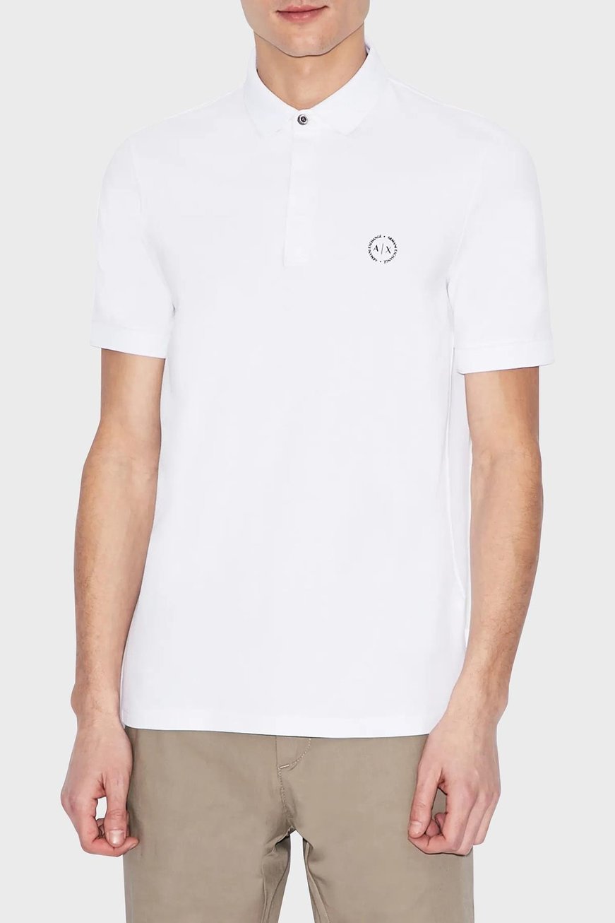ARMANI EXCHANGE Armani Exchange Erkek Polo Yaka Kısa Kollu Sol Gögüs Üzeri AX Desenli Beyaz Polo Yaka T-Shirt 8NZF91 ZJ81Z-1100