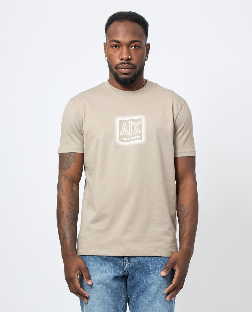 ARMANI EXCHANGE Armani Exchange Erkek Regular Fit Pamuklu Yuvarlak Yakalı Göğüste Kabartmalı Logo Desenli Kısa Kollu Bej T-Shirt XM000545 AF10361-U6167