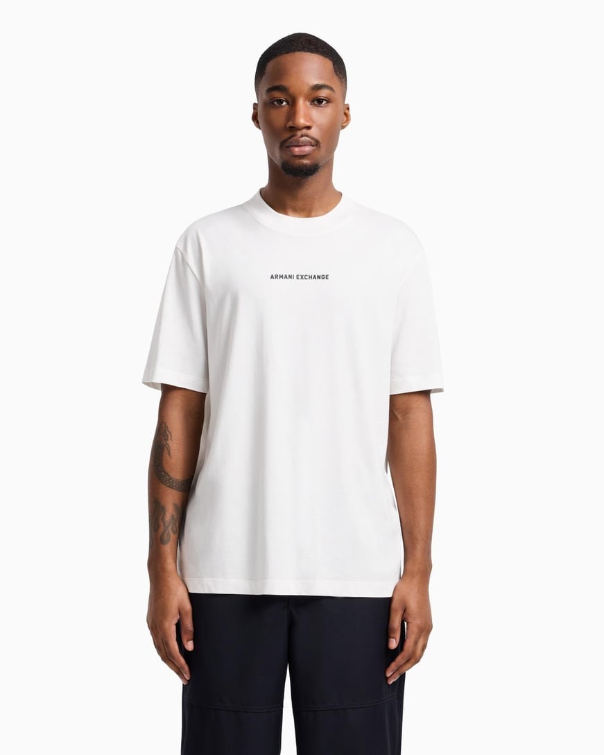 ARMANI EXCHANGE Armani Exchange Erkek Normal Kesim %100 Pamuklu Önü ve Arkası Logolu Yuvarlak Yaka Kısa Kollu Beyaz T-Shirt XM000588 AF12308-U0009