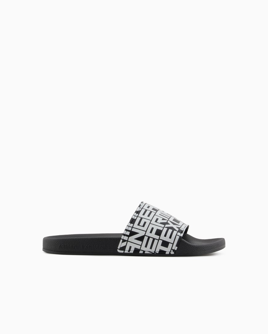 ARMANI EXCHANGE Armani Exchange Erkek Üst Yüzeyi Logo Desenli Rahat Taban Siyah-Beyaz Sandalet XUP004 XV679-N814
