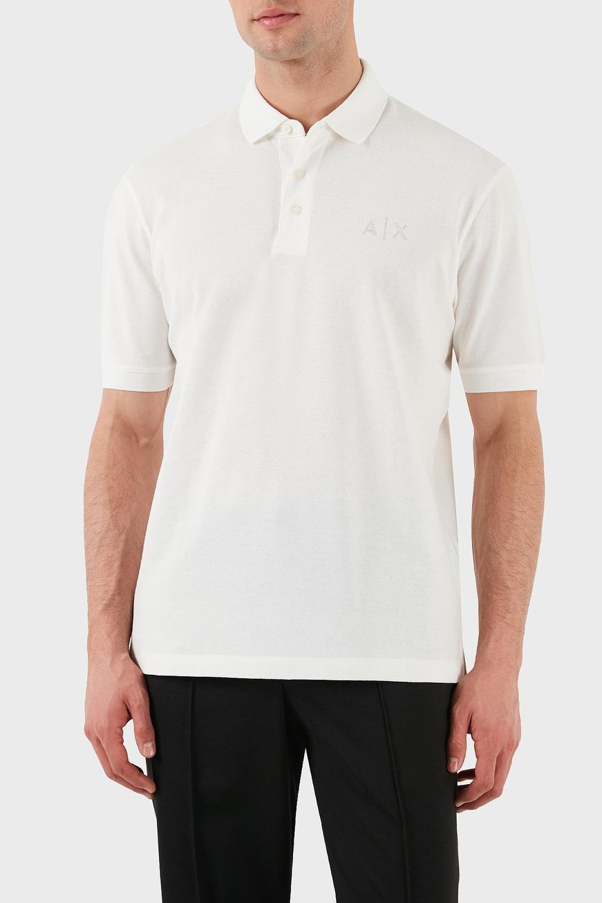 ARMANI EXCHANGE Armani Exchange Erkek AX Logolu Normal Kalıp %100 Pamuklu Kısa Kollu Beyaz Polo Yaka T-Shirt XM000330 AF10366-U0009