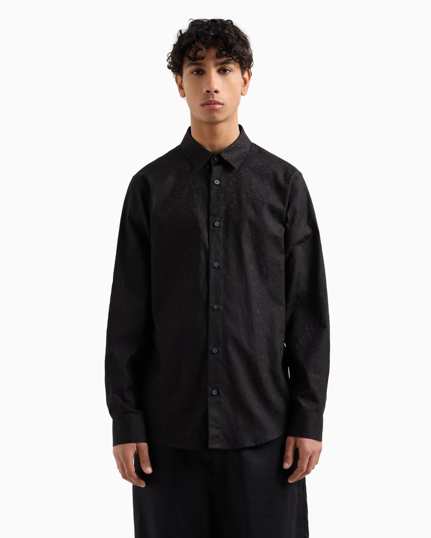 ARMANI EXCHANGE Armani Exchange Erkek Uzun Kol Normal Gömlek Yaka Günlük Siyah Gömlek XM000431 AF13131-FC041