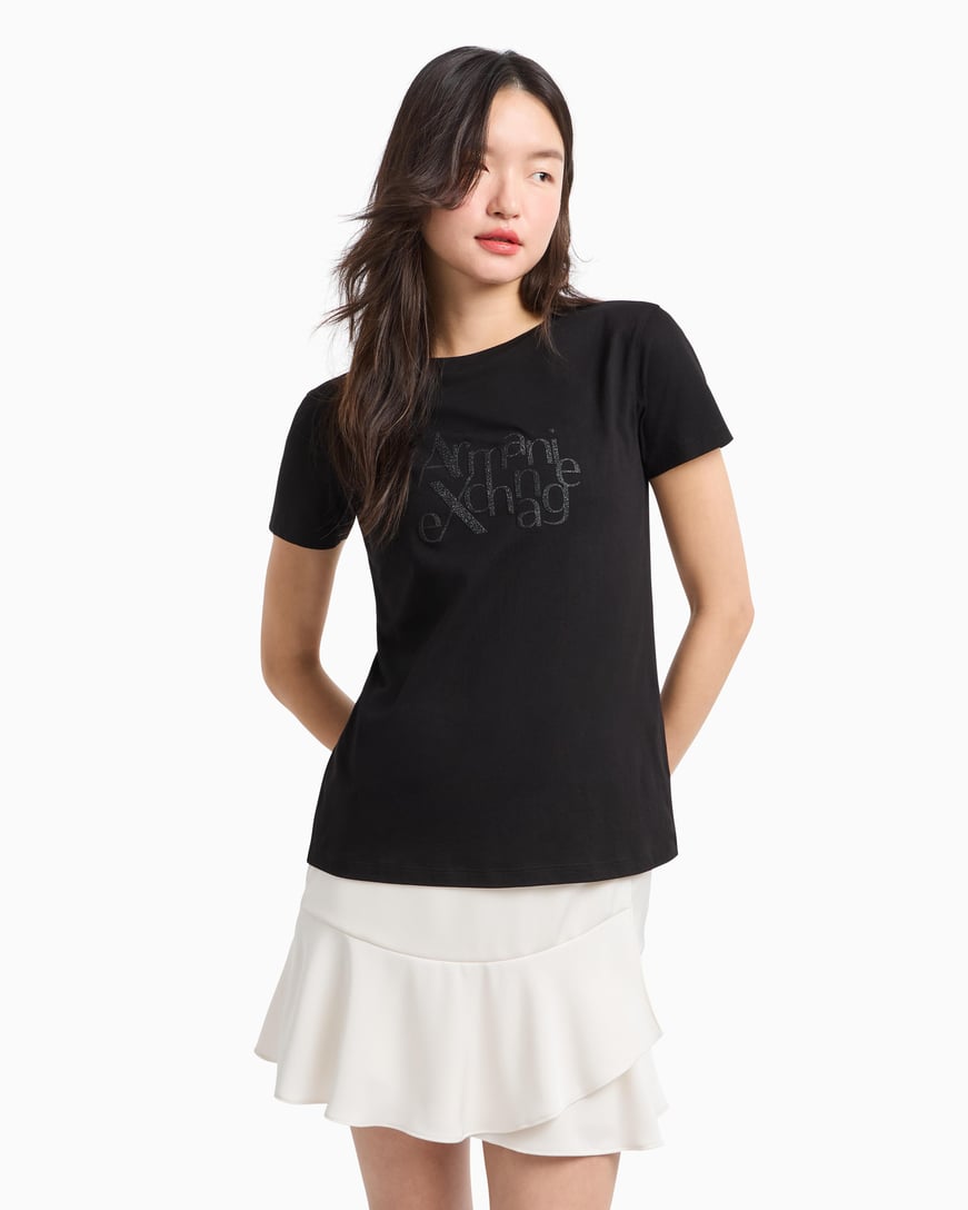ARMANI EXCHANGE Armani Exchange Kadın Normal Kesim Yuvarlak Yaka Simli Logolu Kısa Kollu Siyah T-Shirt XW000109 AF10359-UC001