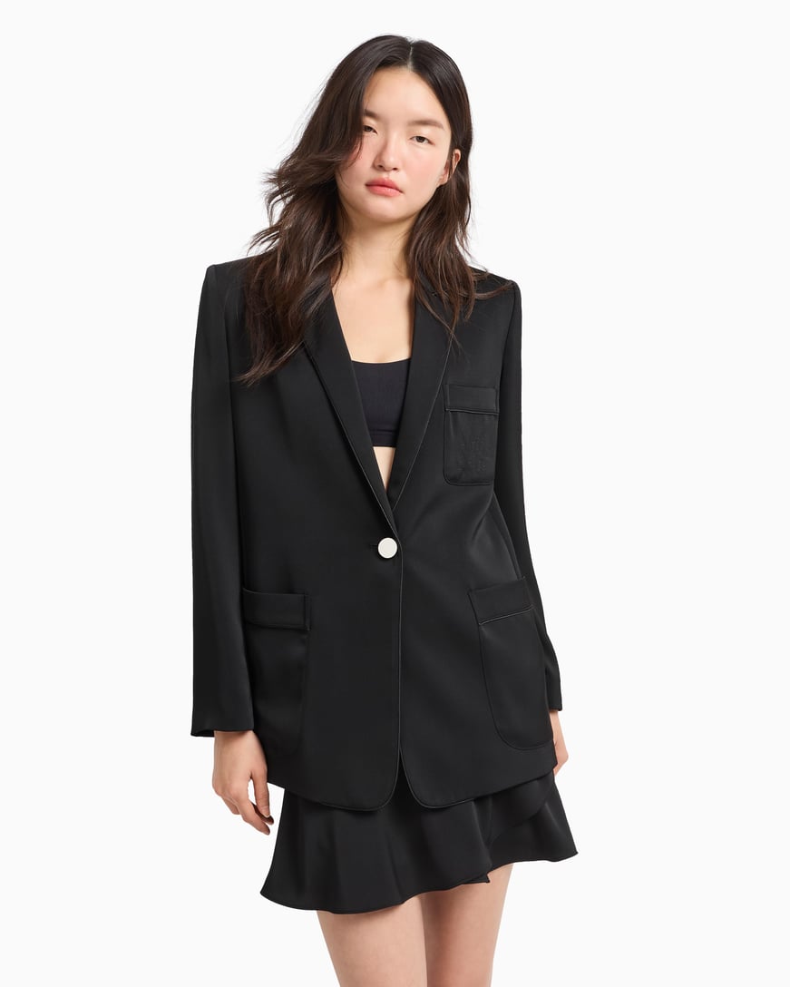 ARMANI EXCHANGE Armani Exchange Kadın Mat Saten Kumaş Tek Düğmeli Siyah Ceket XW000140 AF10840-UC001