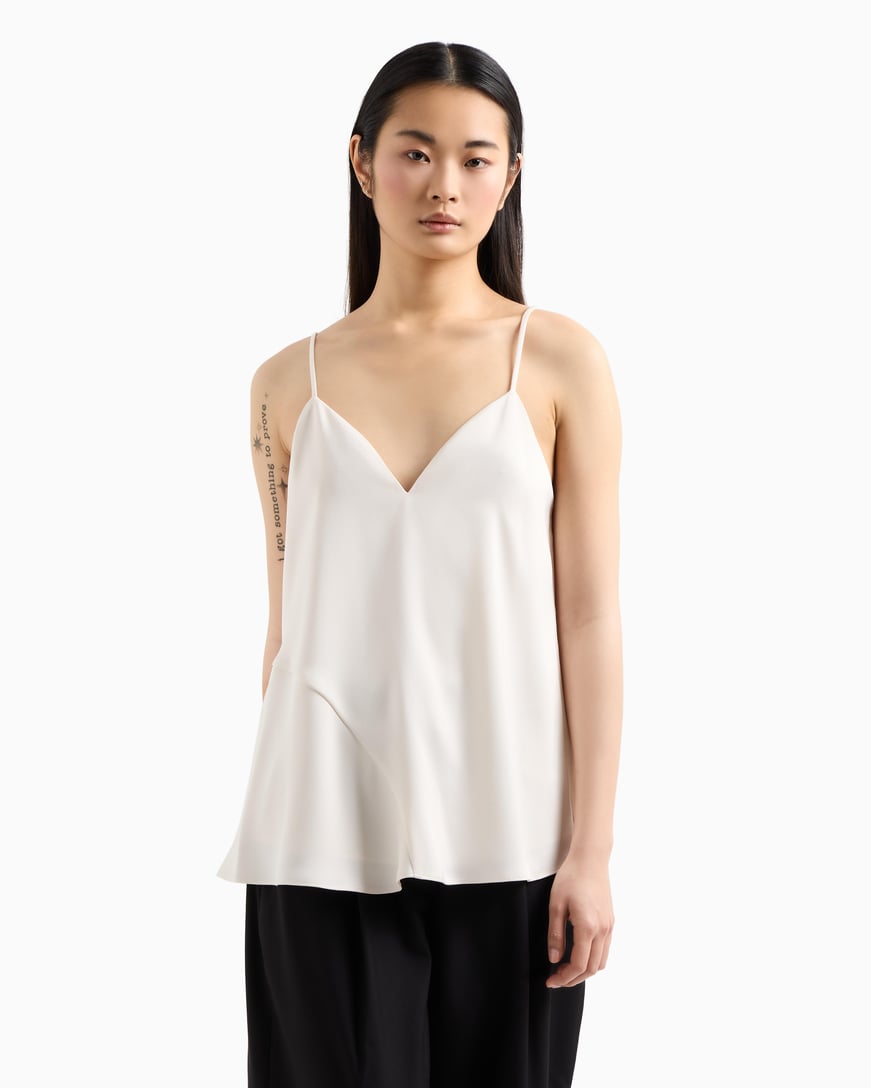 ARMANI EXCHANGE Armani Exchange Kadın Mat Saten Kumaş Genişleyen Alt Kısım İnce Omuz Askılı Beyaz Bluz XW000154 AF10840-U1003