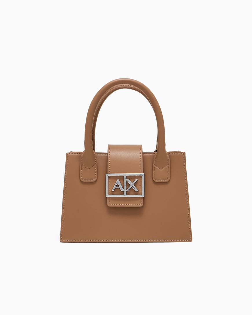 ARMANI EXCHANGE Armani Exchange Kadın Deri AX Yazı Detay Klasik Model İçi Geniş Kahverengi Omuz Çantası XW000306 AF12039-U2069