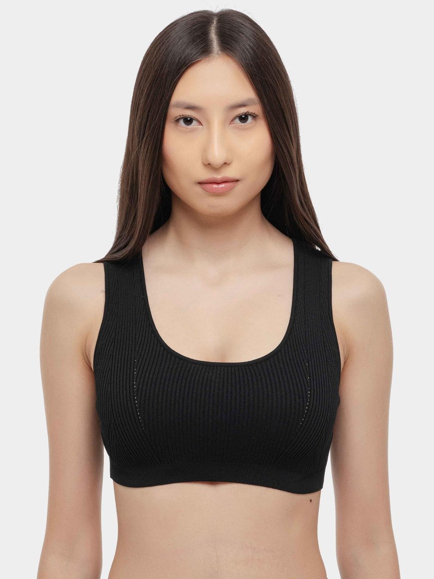 ARMANI EXCHANGE Armani Exchange Kadın Örgü Açık Yuvarlak Yakalı Dar Kalıp Crop Siyah Büstiyer XW000577 AF12740-UC001