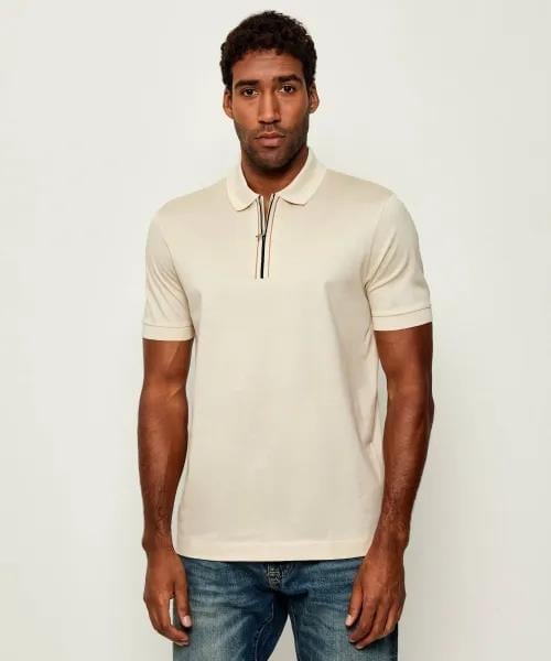 BOSS  BOSS Erkek %100 Merserize Pamuklu Normal Kalıp Kısa Kollu Yarım Fermuarlı Ekru Polo Yaka T-Shirt 50543880-131