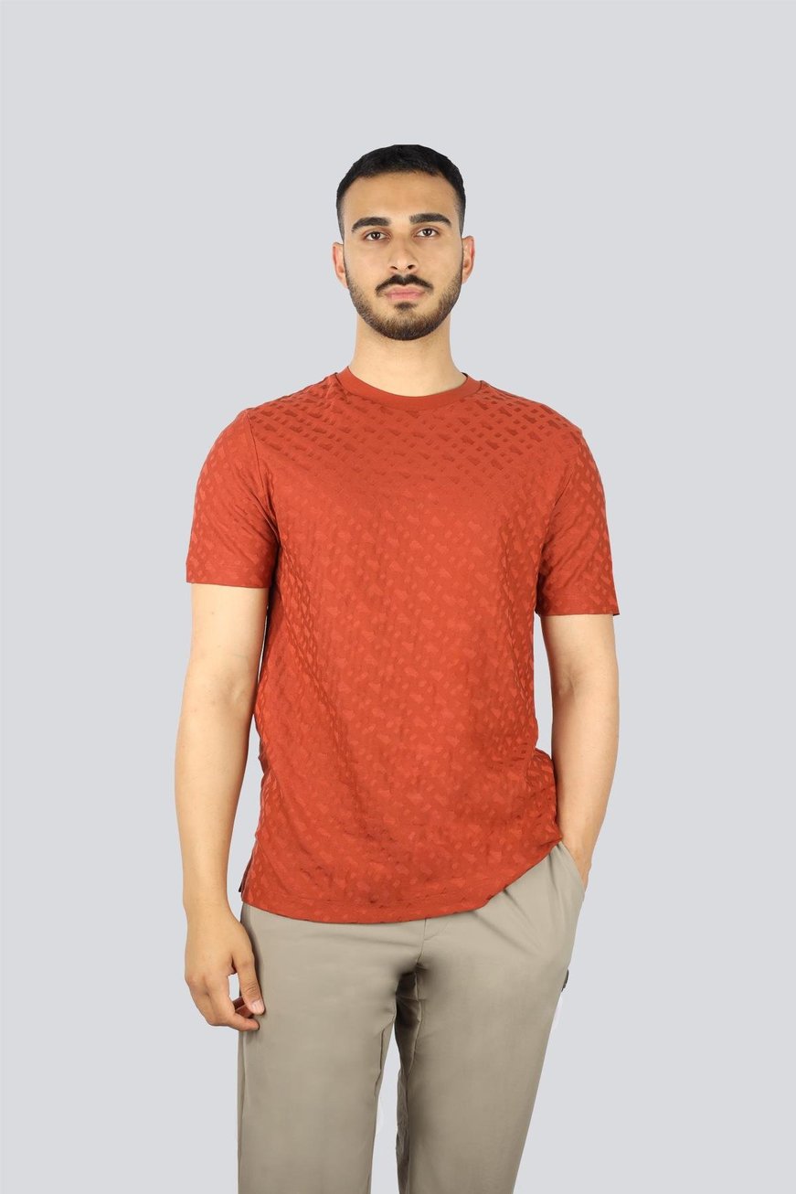 BOSS BOSS Erkek Bisiklet Yaka Kabartma Desenli Kısa Kol Kırmızı T-Shirt 50537131-806