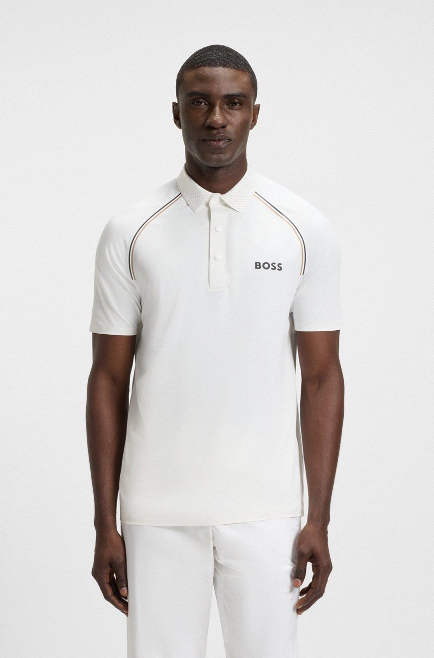 BOSS  BOSS Erkek Dar Kalıp Marka İmza Çizgili Beyaz Polo Yaka T-Shirt 50543333-100