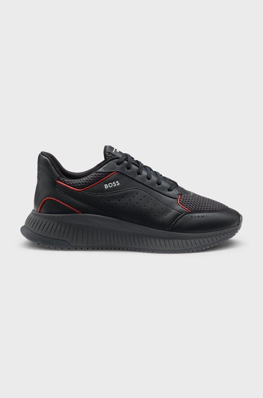BOSS BOSS Erkek Deri ve File Karışımlı Astarlı Rahat Taban Gri Sneaker 50548706-016
