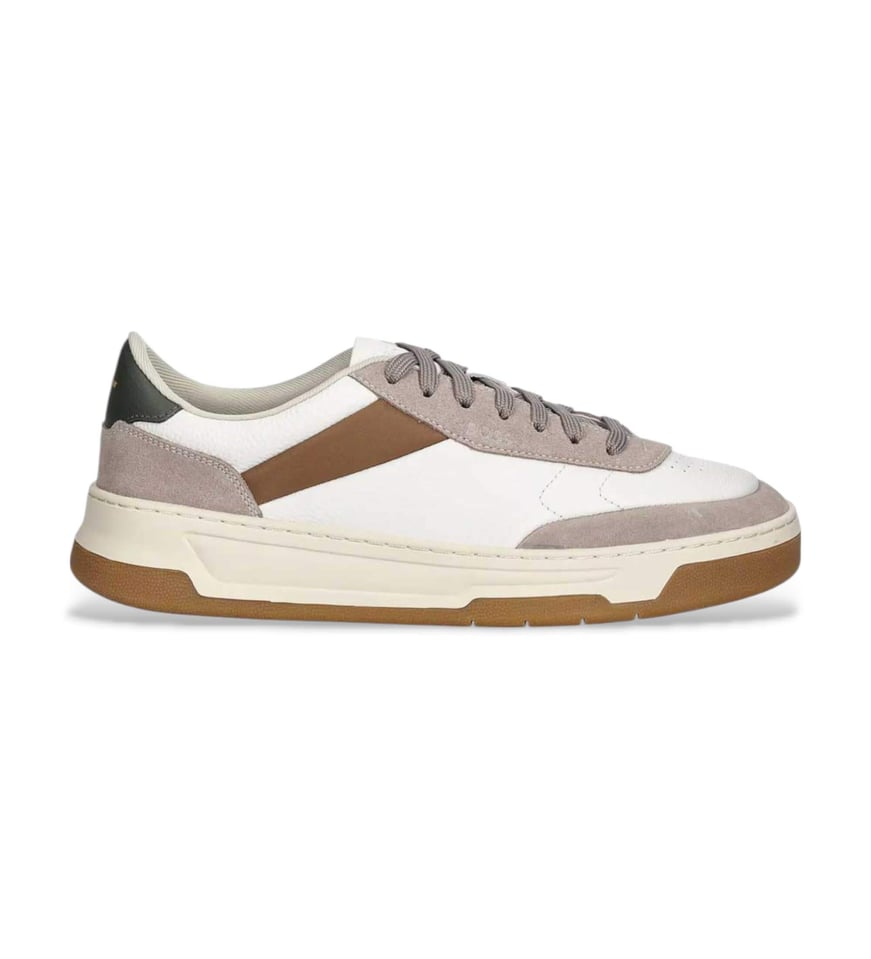 BOSS BOSS Erkek Doğal Deri ve Süet Karışımlı Düşük Bilekli Düz Taban Bej1 Sneaker 50548705-461