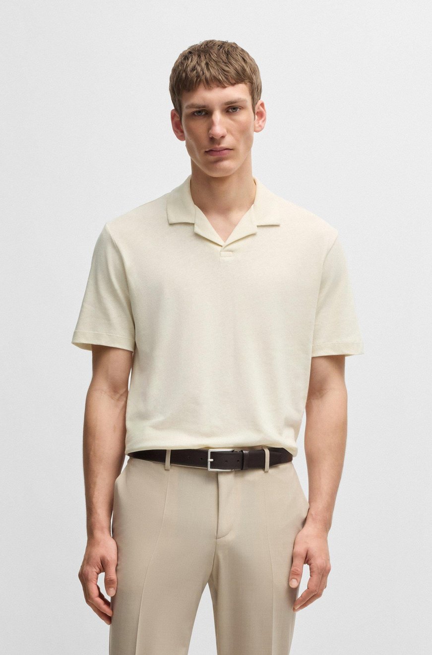 BOSS BOSS Erkek Kısa Kol Polo Yaka Düz Model Keten Bej Polo Yaka T-Shirt 50537502-131