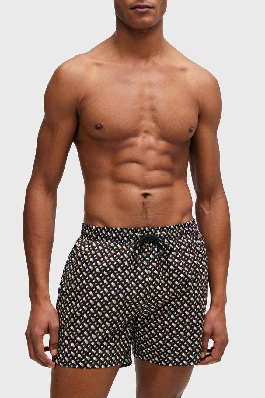 BOSS BOSS Erkek Logolu Beli Lastikli Yüksek Bel Slim Fit Siyah-Bej Mayo 50515720-001