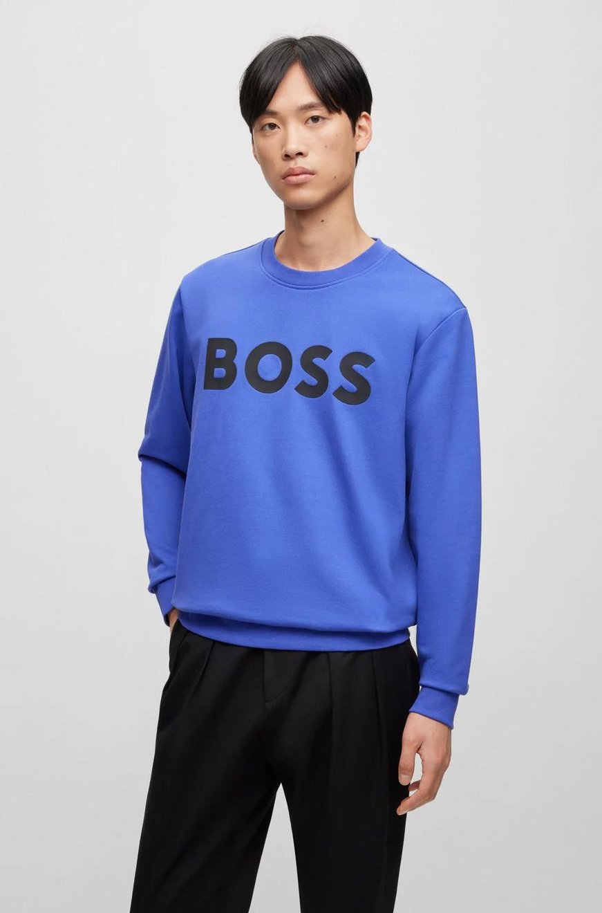 BOSS BOSS Erkek Marka Logo Detaylı Regular Fit Uzun Kollu Mavi Sweatshirt 50496642-508