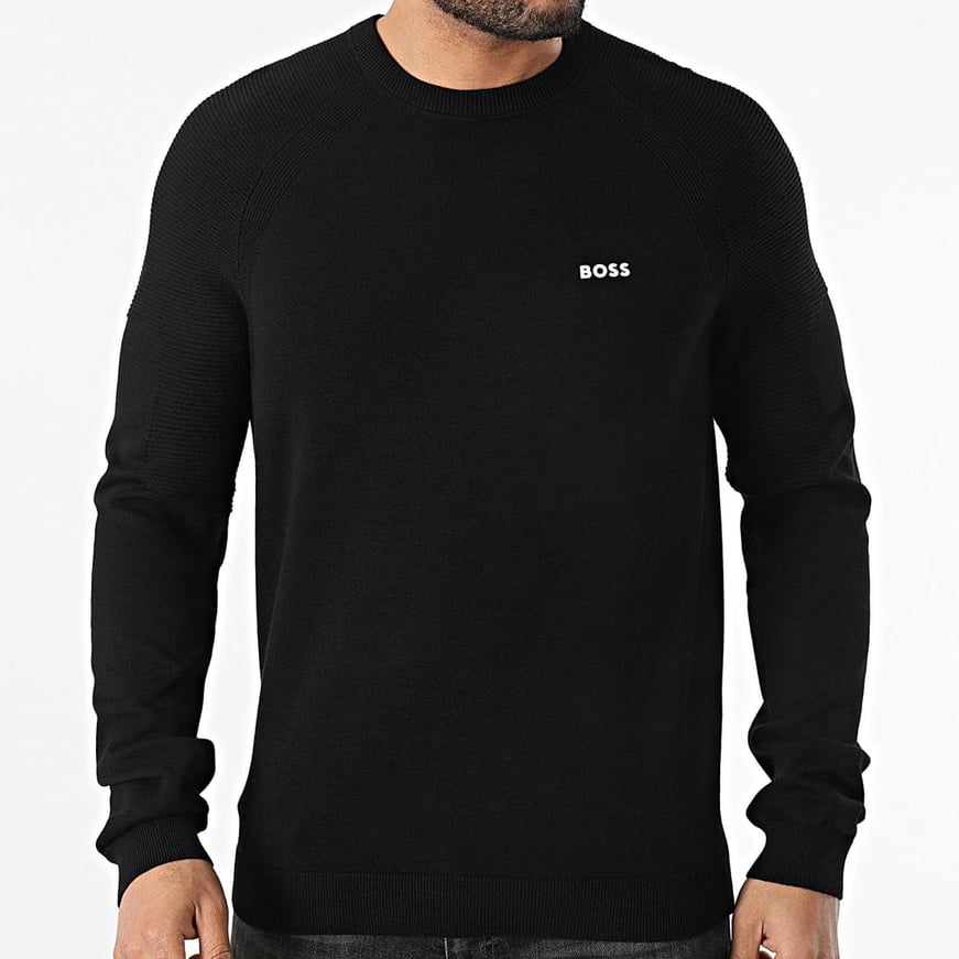 BOSS BOSS Erkek Marka Logolu Uzun Kollu Slim Fit Siyah Kazak 50528739-001