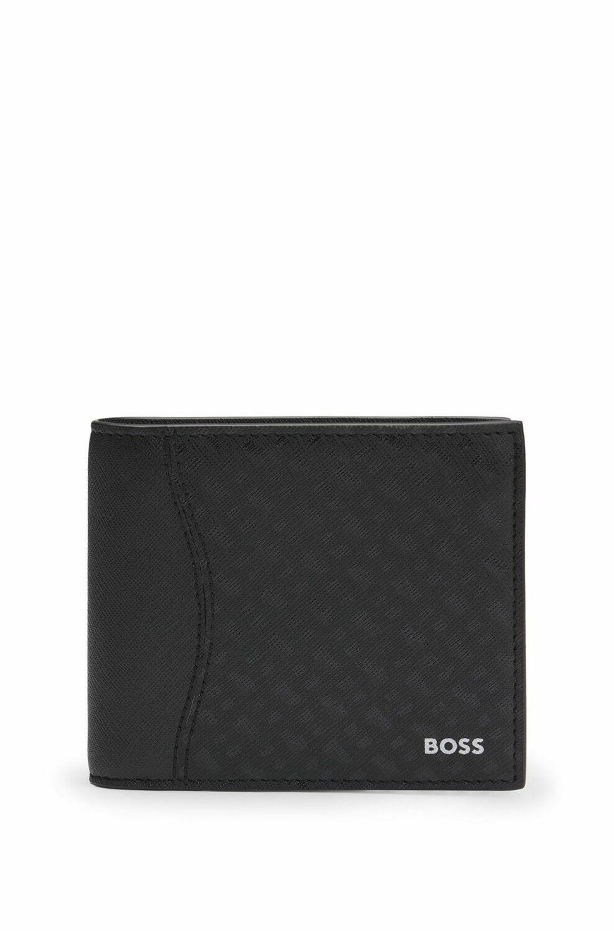 BOSS BOSS Erkek Monogram Baskı Desenli Ana Para Bölmeli Ekstra Kart Bölmeli Deri Siyah Kartlık 50542379-002