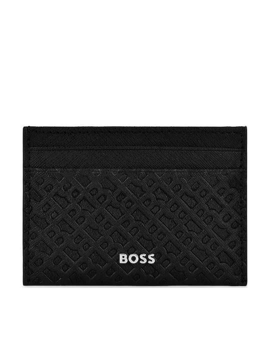 BOSS  BOSS Erkek Monogram Logo Dokulu Metalik Logo Desenli %100 Deri Siyah Kartlık 50548817-001