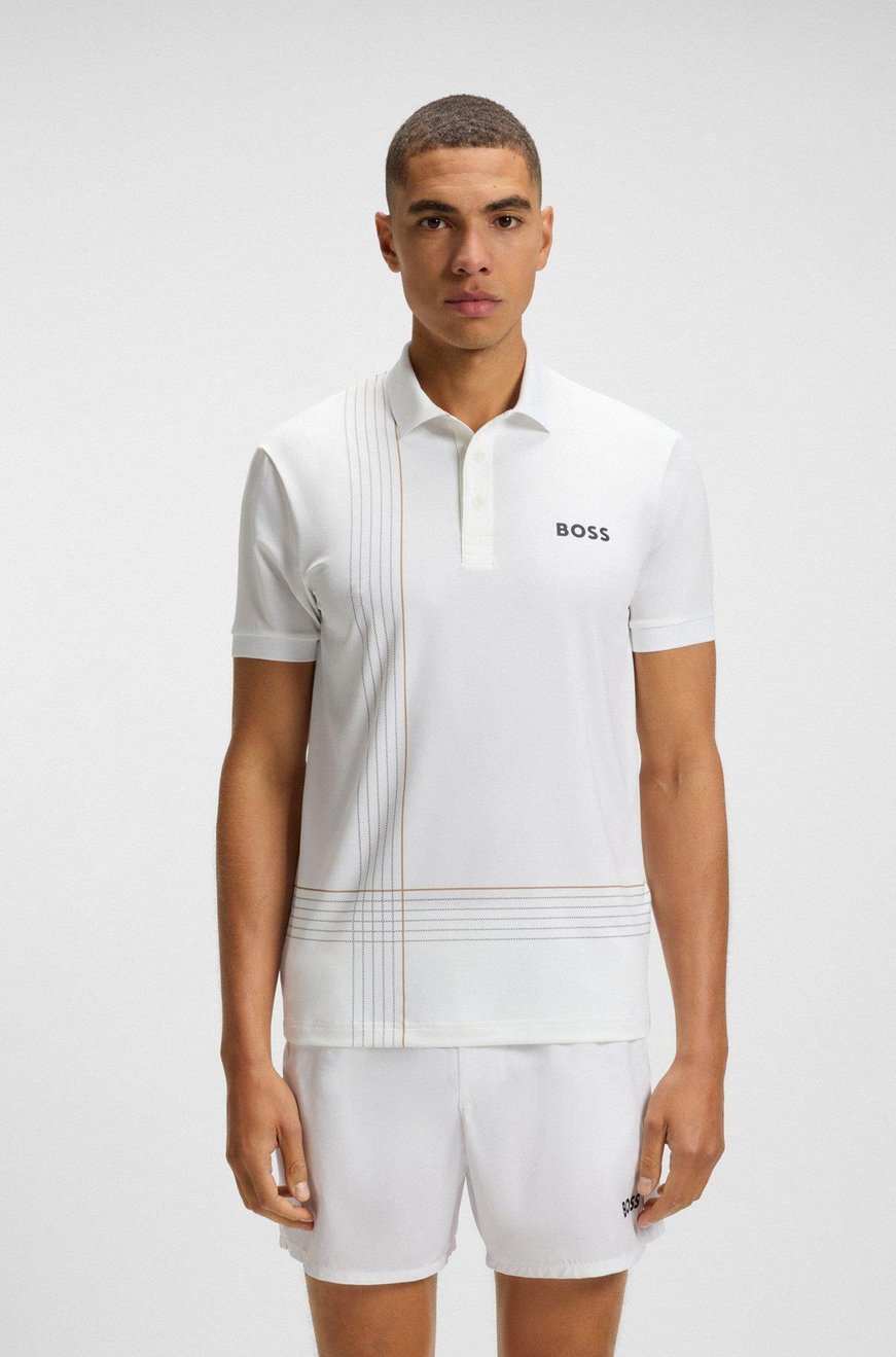 BOSS  BOSS Erkek Nem Kontrol Özellikli Kumaş Dar Kalıp Desenli Kısa Kollu Beyaz Polo Yaka T-Shirt 50545692-100