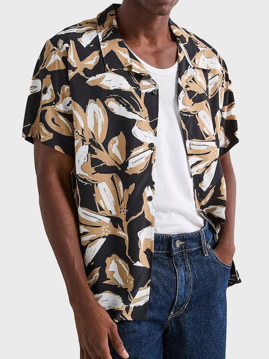 BOSS  BOSS Erkek Normal Kalıp Desenli Viskon Kumaş Kısa Kollu Siyah T-Shirt 50535793-004