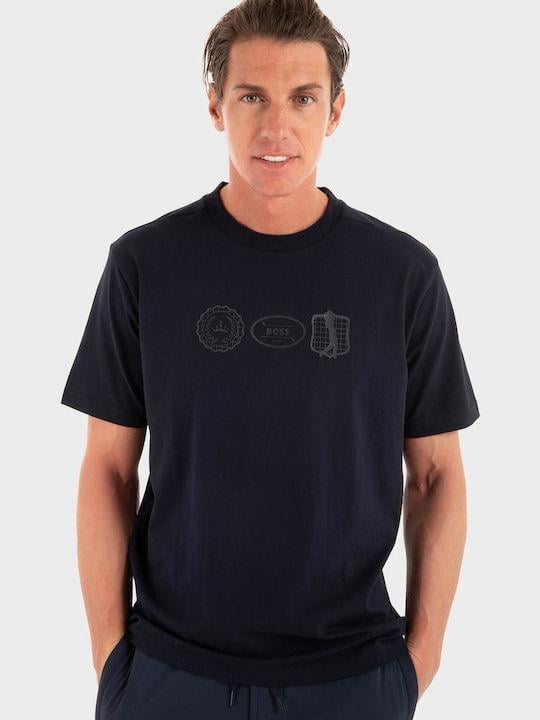 BOSS  BOSS Erkek Normal Kalıp Yuvarlak Yakalı Pamuklu Desenli Kısa Kollu Lacivert T-Shirt 50543874-402