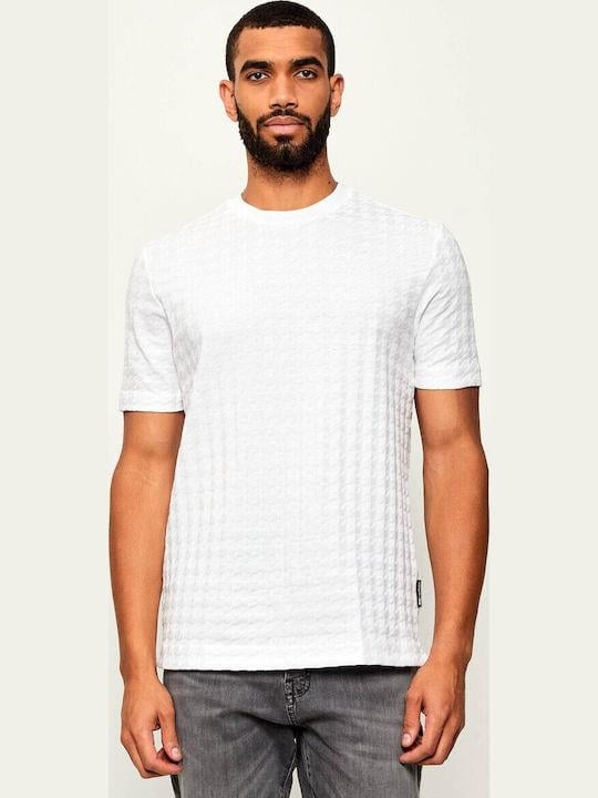 BOSS  BOSS Erkek Normal Kalıp Yuvarlak Yakalı Kare Desenli Yumuşak Pamuklu Kısa Kollu Beyaz T-Shirt 50545585-100
