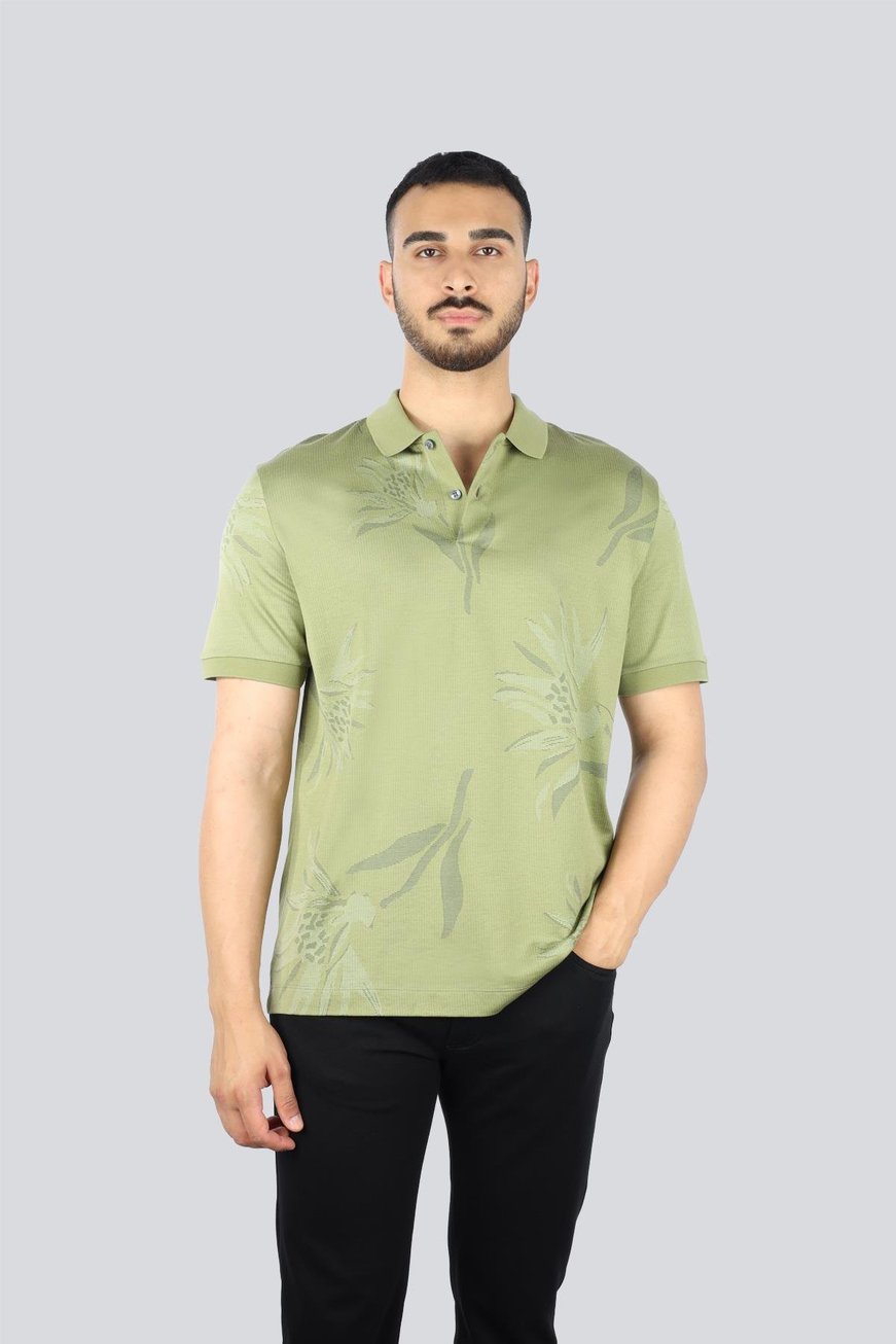 BOSS BOSS Erkek Polo Yaka Yaprak Desenli Kısa Kol Yeşil Polo Yaka T-Shirt 50536756-311