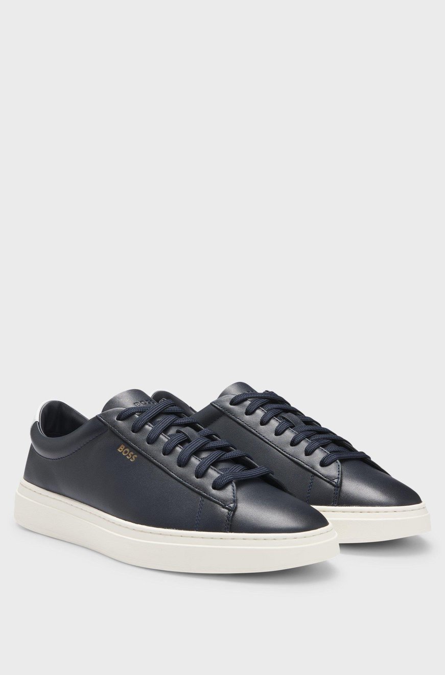 BOSS BOSS Erkek Rahat Düz Taban Logo Baskılı %100 Cilalı Deri Lacivert Sneaker 50536480-410