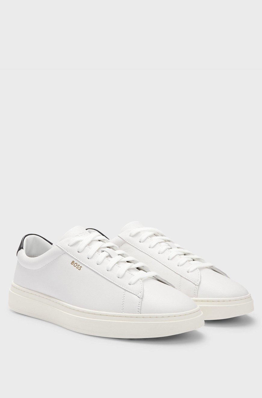 BOSS BOSS Erkek Rahat Düz Taban Logo Baskılı %100 Cilalı Deri Beyaz Sneaker 50536480-102