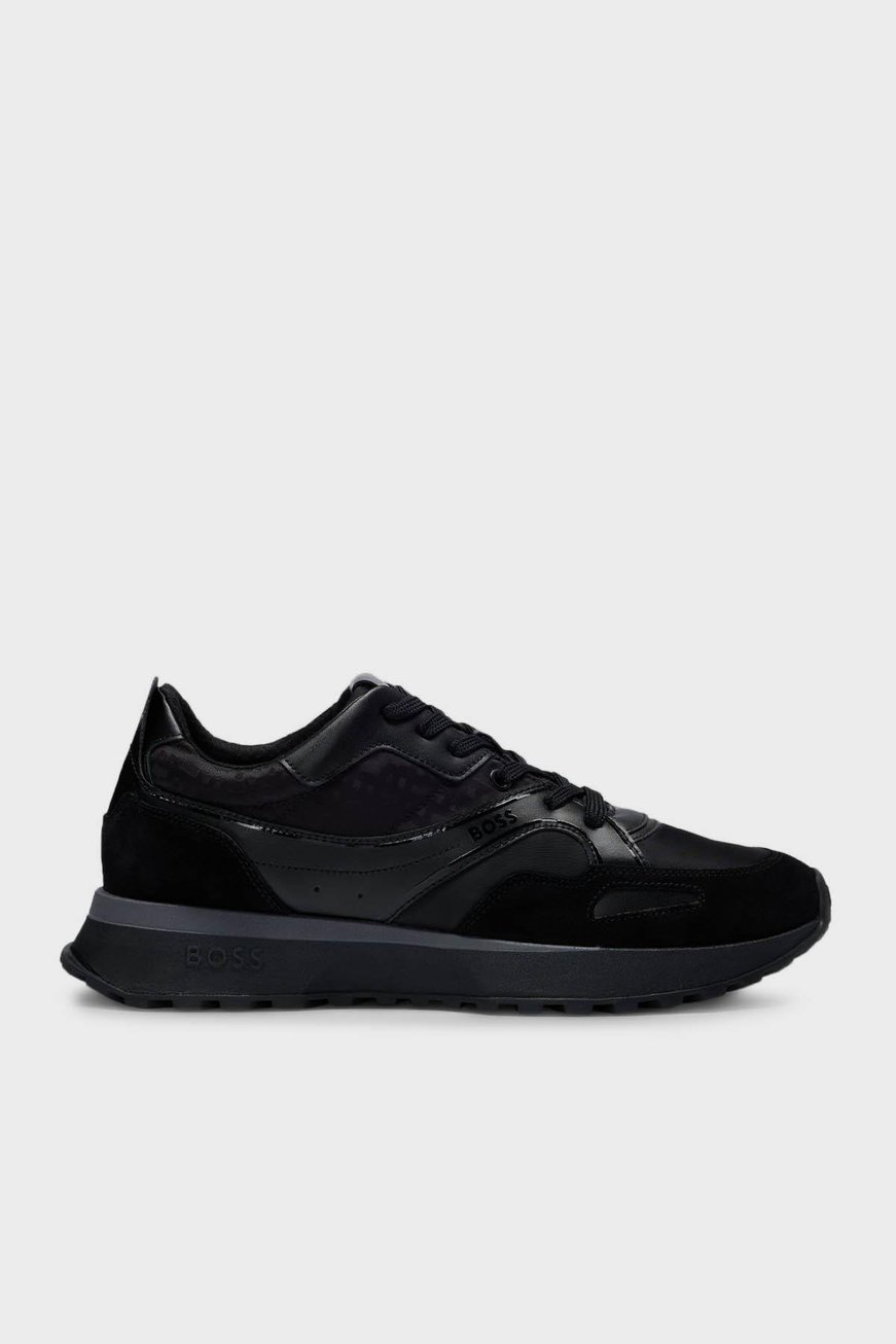 BOSS BOSS Erkek Rahat Kalın EVA Dış Taban Monogram Logolu File Ve Deri Karışımlı Siyah Sneaker 50536496-005