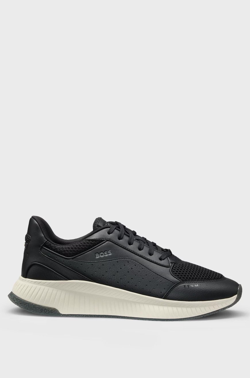 BOSS BOSS Erkek Rahat Yüksek Taban File ve Deri Karışımlı Siyah-Beyaz Sneaker 50548717-002