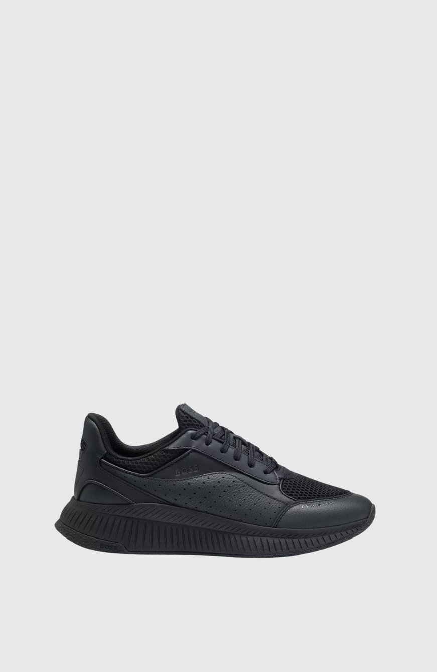 BOSS  BOSS Erkek Rahat Yüksek Taban File ve Deri Karışımlı Siyah Sneaker 50548717-005
