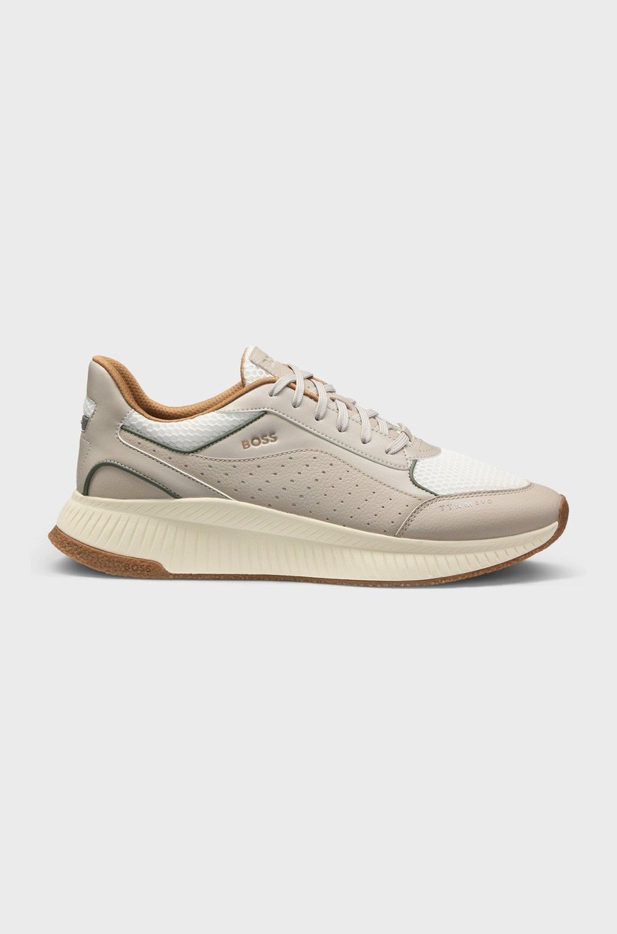 BOSS BOSS Erkek Rahat Yüksek Taban File ve Deri Karışımlı Bej Sneaker 50548717-263