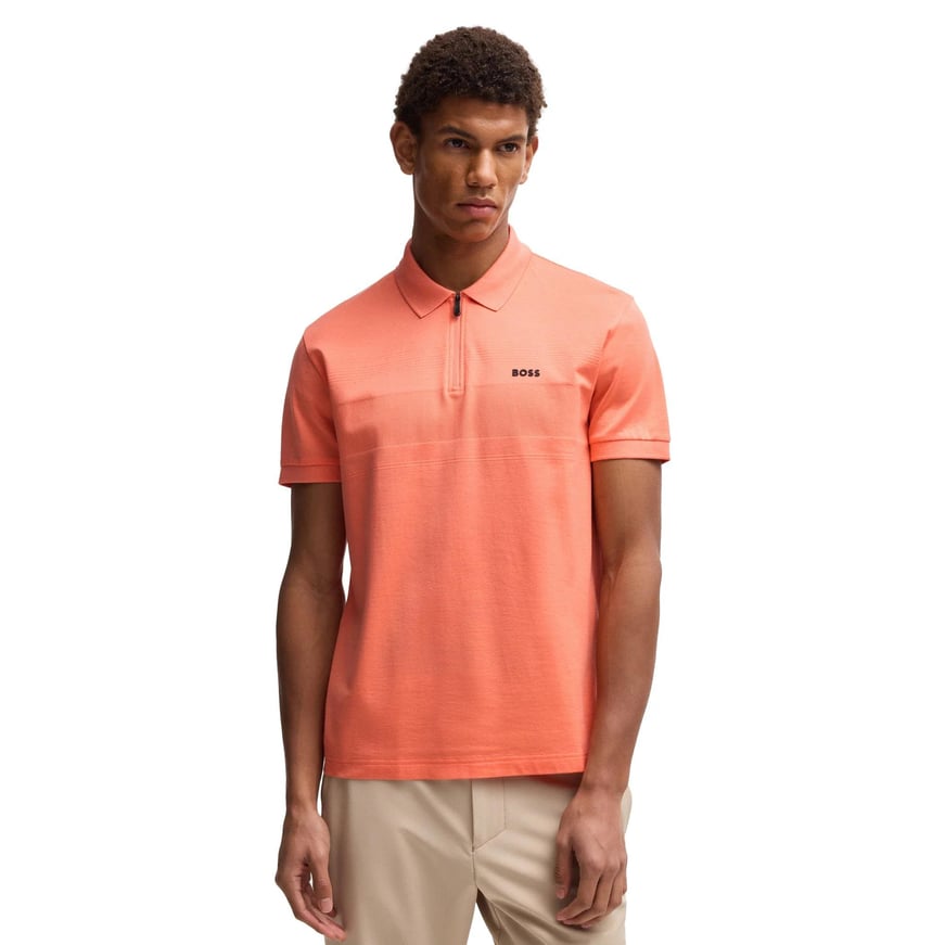 BOSS BOSS Erkek Regular Fit Yarım Fermuarlı %100 Pamuklu Kısa Kollu Turuncu Polo Yaka T-Shirt 50538177-649