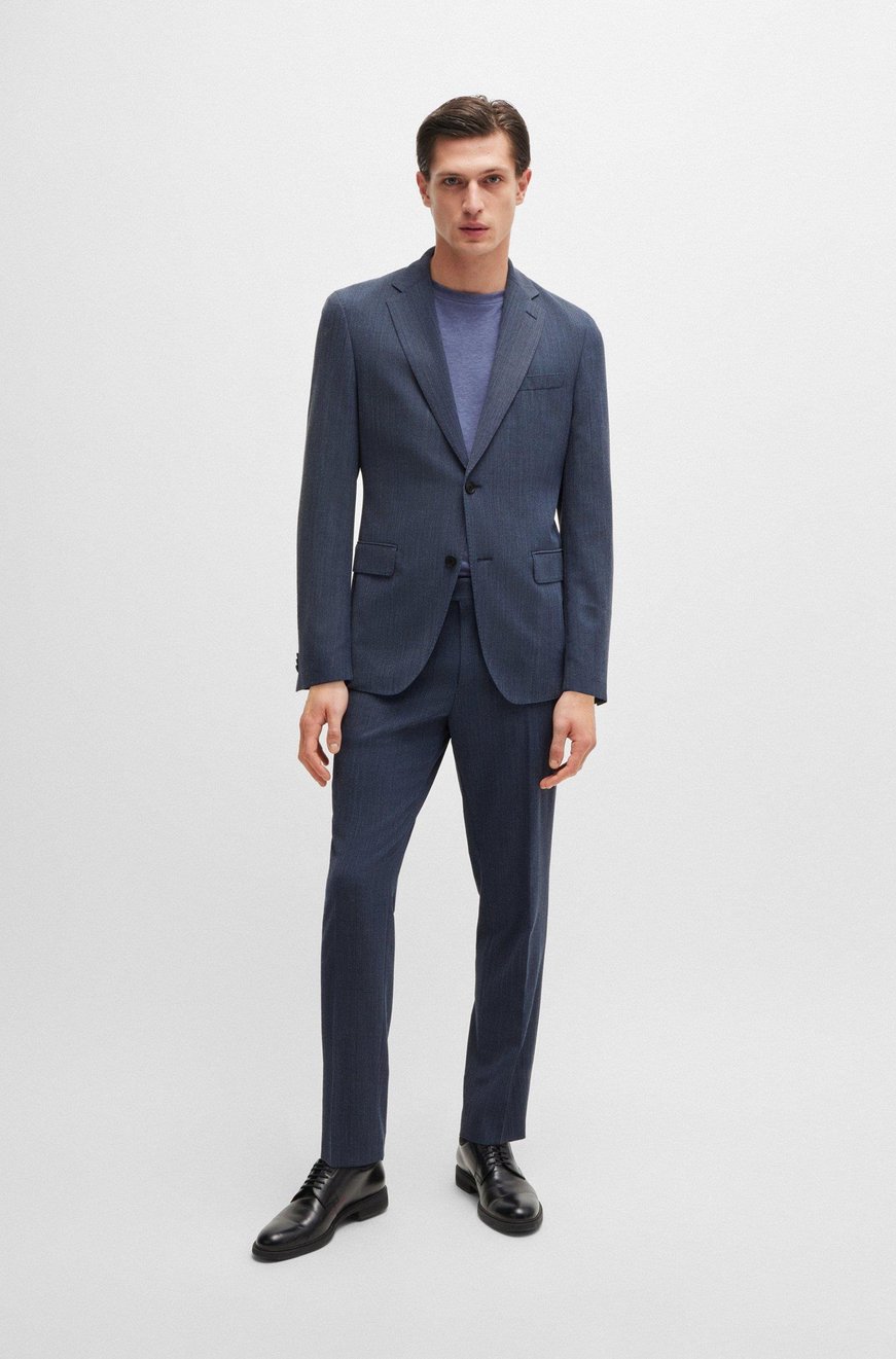 BOSS BOSS Erkek Slim Fit Düğme Kapamalı Kruvaze Yaka Şık Lacivert Takım Elbise 50521666-404