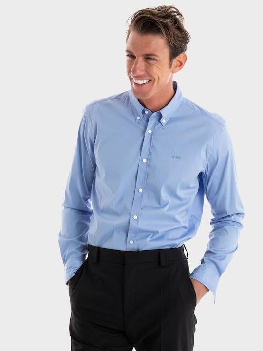 BOSS BOSS Erkek Slim Fit Uzun Kollu Logo Desenli Açık Mavi Gömlek 50520291-450