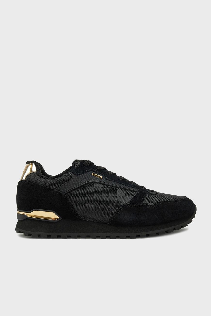 BOSS BOSS Erkek Süet Kumaş Rahat Taban Marka Logolu Bağcıklı Siyah-Altın Sneaker 50523221-007