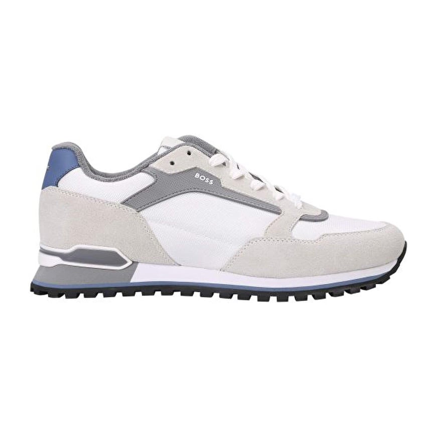 BOSS BOSS Erkek Süet Kumaş Rahat Taban Marka Logolu Bağcıklı Beyaz-Gri Sneaker 50523221-144
