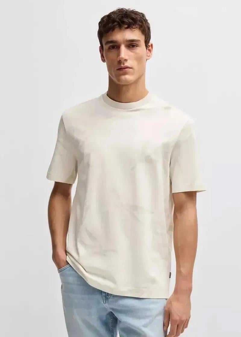 BOSS BOSS Erkek Yuvarlak Yaka Kısa Kollu Pamuklu Desenli Bej T-Shirt 50536757-131