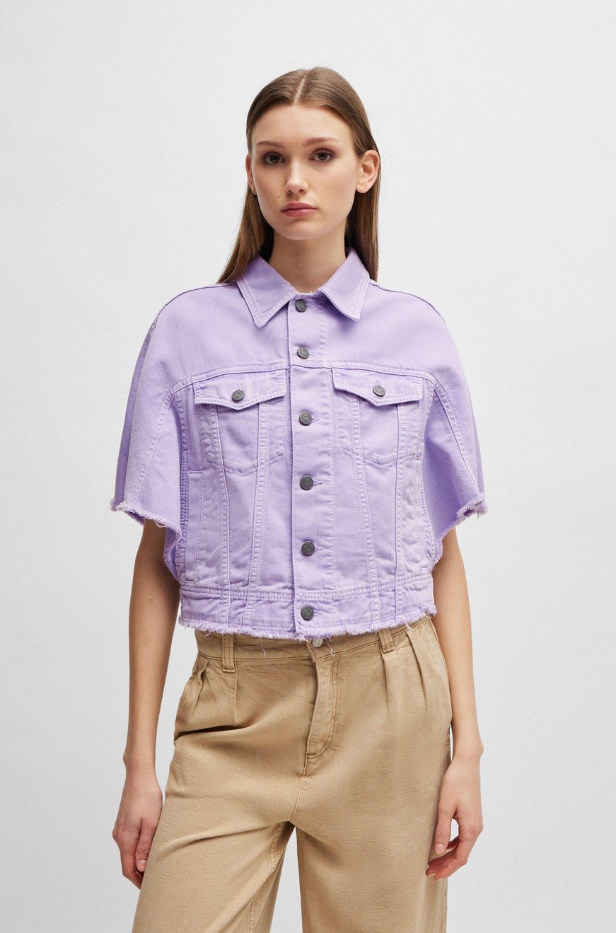 BOSS BOSS Kadın Gömlek Yakalı Crop Model Düğme Detaylı Mor Ceket 50511402-548