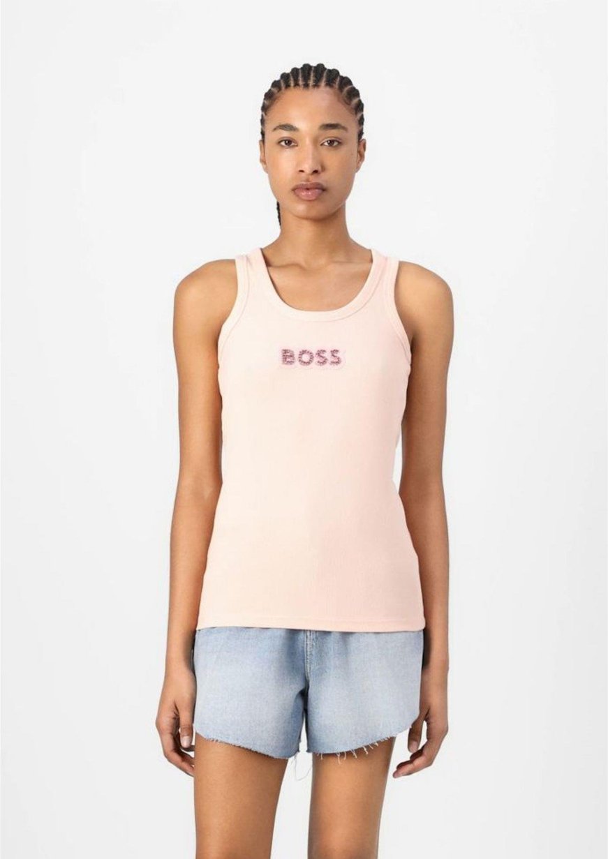 BOSS BOSS Kadın Slim Fit Kalın Askı Boss Yazılı Pembe Atlet 50536985-690