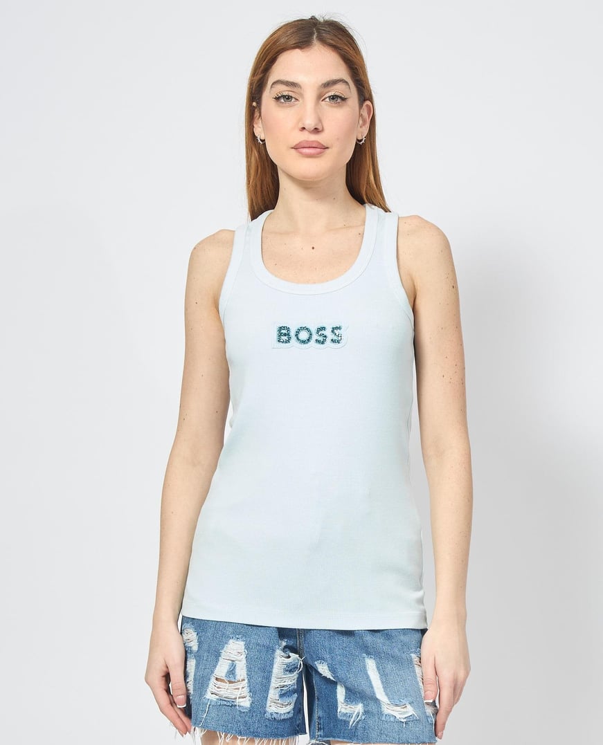 BOSS BOSS Kadın Slim Fit Kalın Askı Boss Yazılı Mavi Atlet 50536985-442
