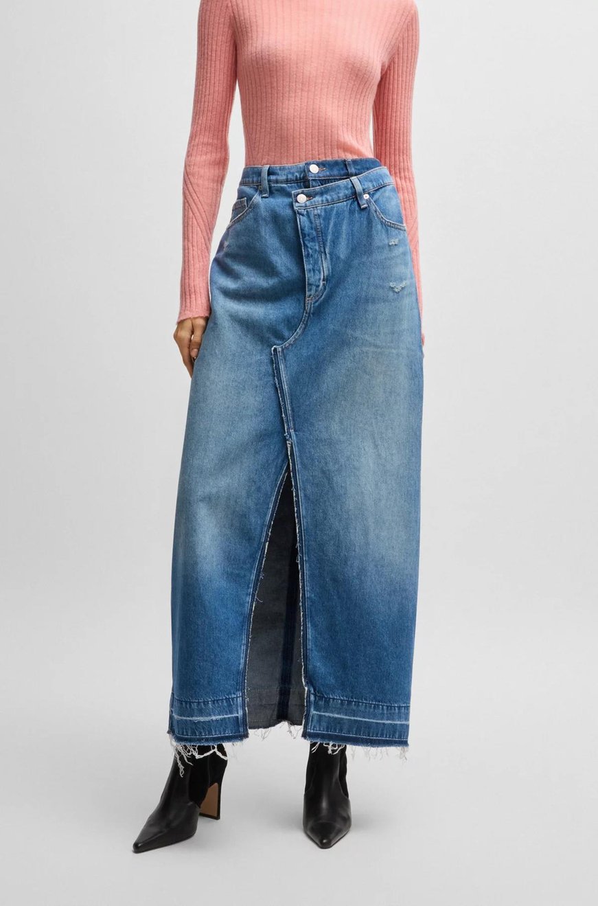 BOSS BOSS Kadın Yüksek Bel Düz Model Denim Rahat Kulanım Lacivert Etek 50518230-424