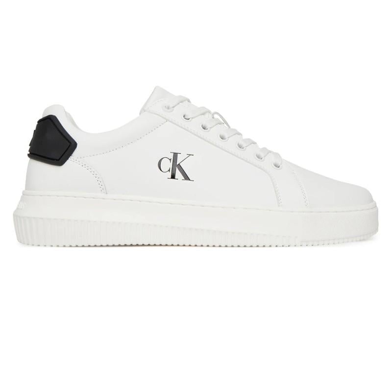 Calvin Klein Calvin Klein Erkek %100 Deri Yuvarlak Sert Burunlu CK Logolu Beyaz Sneaker YM0YM01296-01W