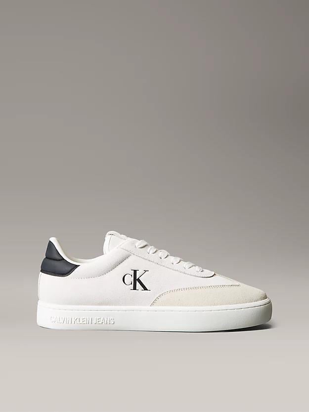 Calvin Klein Calvin Klein Erkek %100 Deri Düşük Bilekli CK Logolu Düz Taban Süet Detaylı Beyaz Sneaker YM0YM01300-01W