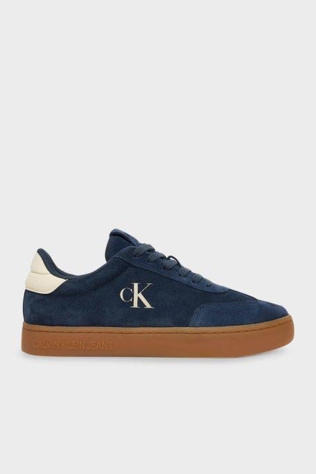 Calvin Klein Calvin Klein Erkek %100 Deri Düşük Bilekli CK Logolu Düz Taban Süet Detaylı Lacivert Sneaker YM0YM01300-DW4