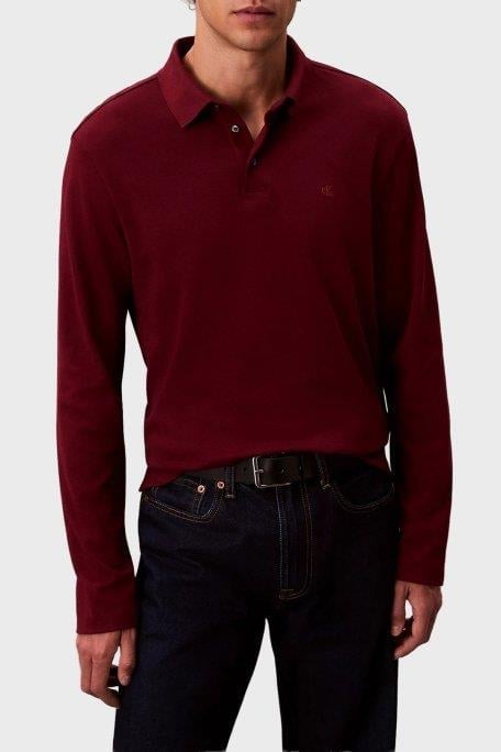 Calvin Klein Calvin Klein Erkek Normal Kalıp %100 Pamuklu Uzun Kollu Bordo Polo Yaka T-Shirt LV040EM909-WCV
