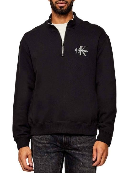 Calvin Klein Calvin Klein Erkek Rahat Kalıp %100 Pamuklu Göğüste CK Logolu Yarım Fermuarlı Siyah Sweatshirt LV04RD244G-UB1