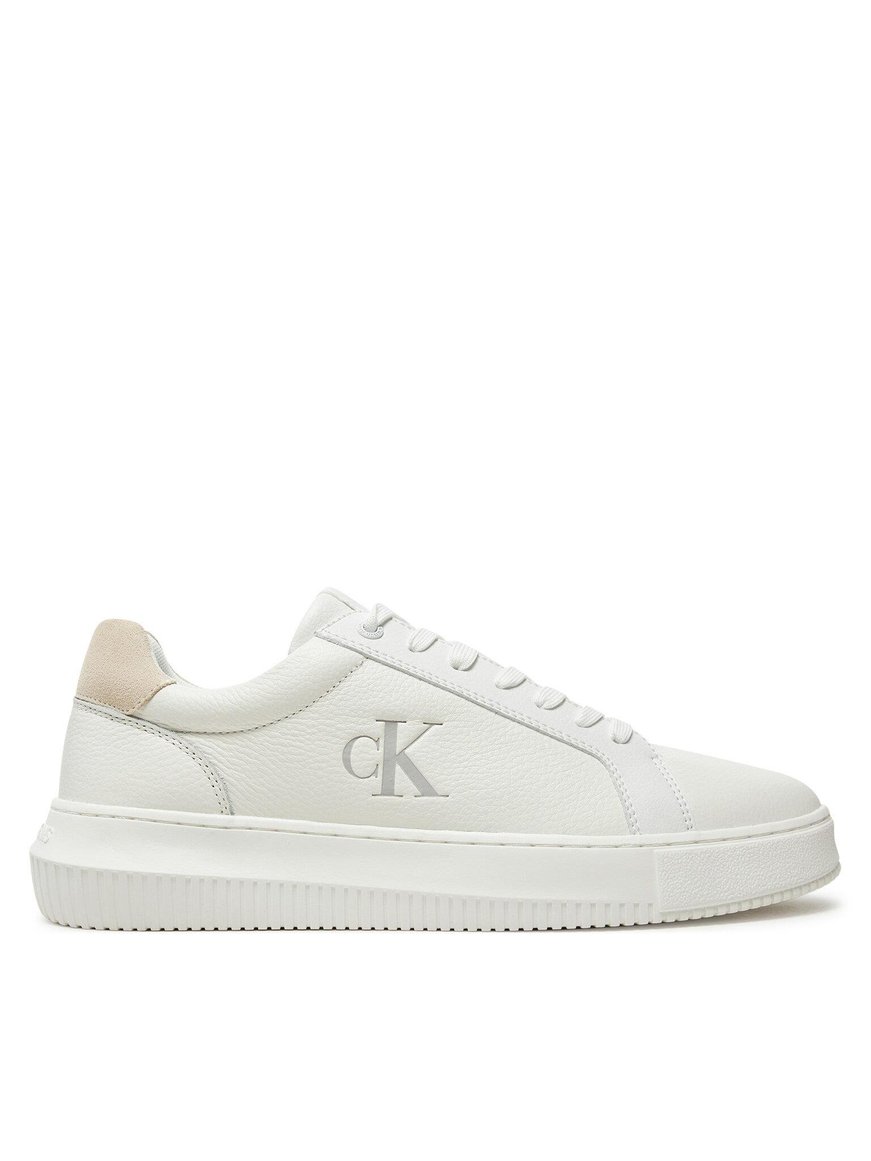 Calvin Klein Calvin Kleın Erkek Rahat Düz Taban Deri Beyaz Sneaker YM0YM01253-0LD